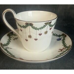 Royal Copenhagen Star Fluted Christmas High Handle Cup & Saucer Bone China